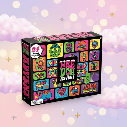 Calendrier de l'Avent NeeDoh 24 surprises squishy sur fond pastel kawaii